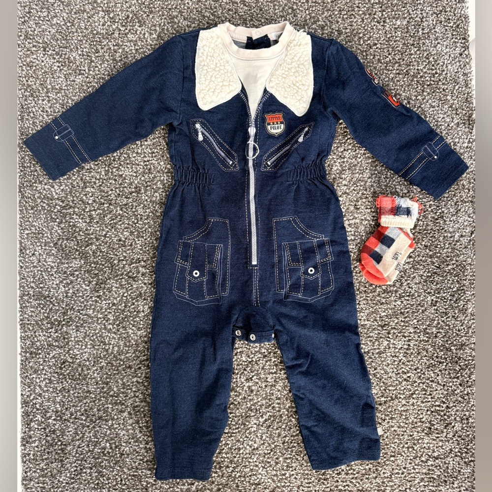 Petit Lem Cream and Gray Baby Outfit